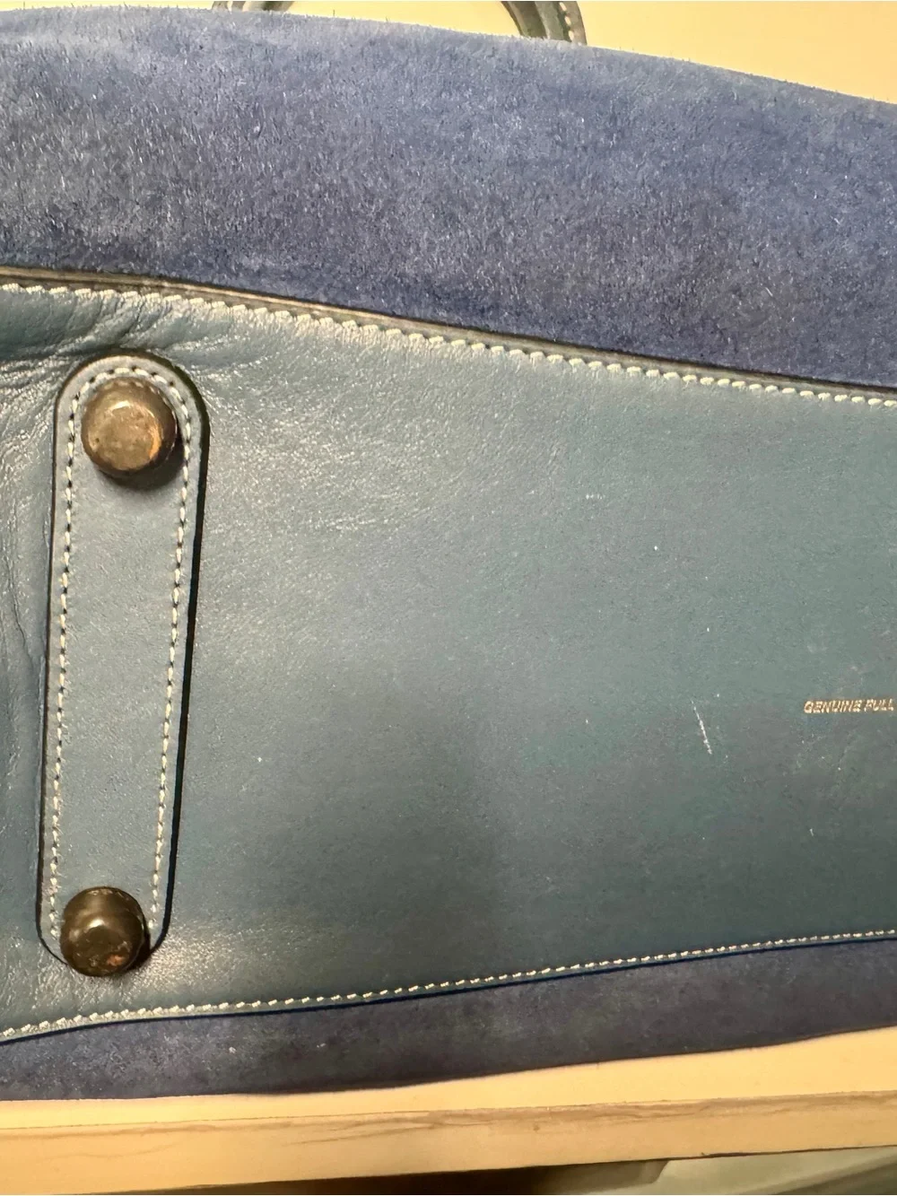 Coach Rogue 30 1941 Navy Blue Suede Satchel with Leather Trim